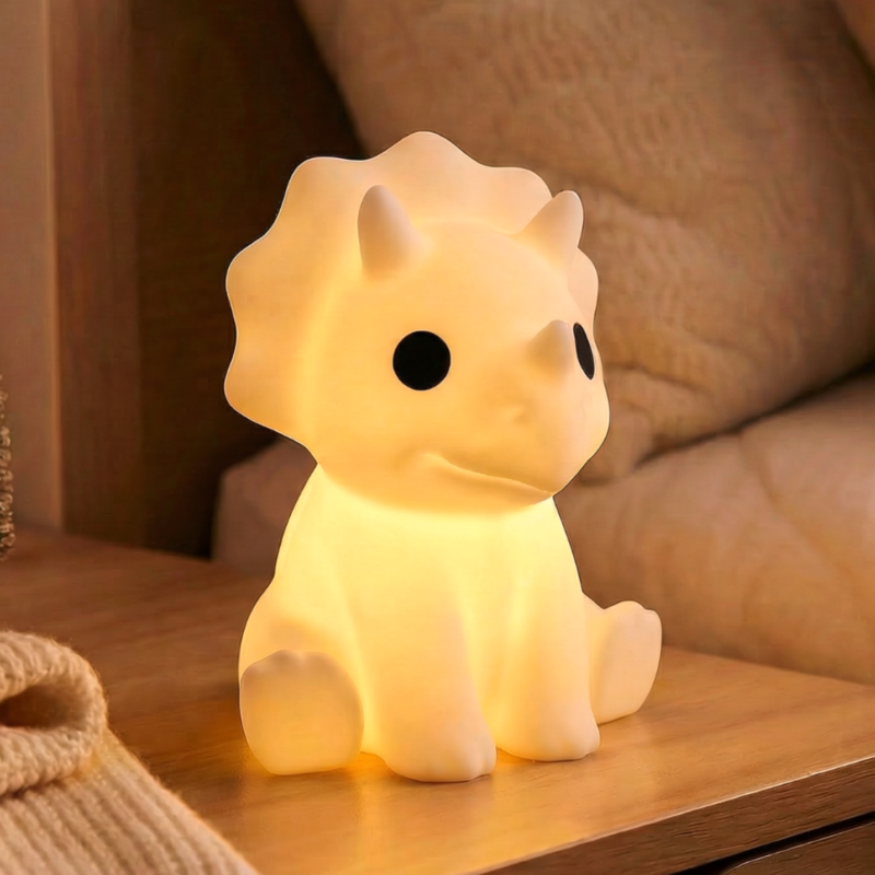 Luminária de Tricerátops Fofo – Suporte para Vela de Chá de Dinossauro