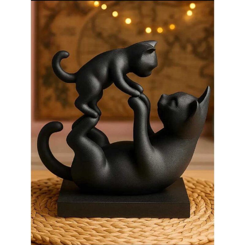 Escultura Gato Mãe e Filhote – Decoração Minimalista