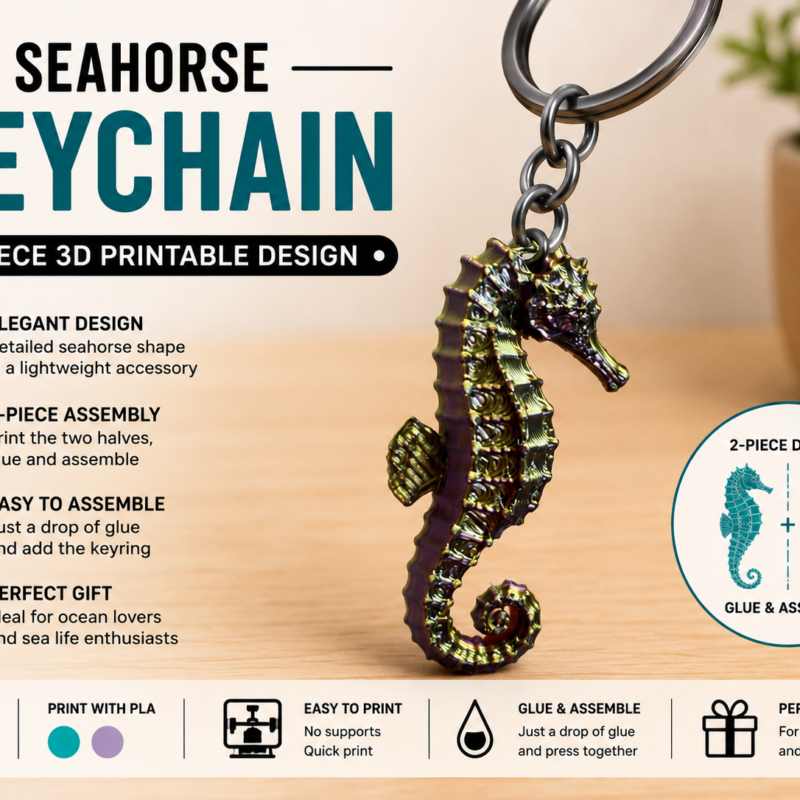 Chaveiro de Cavalo-marinho | Amuleto Oceânico Imprimível em 3D